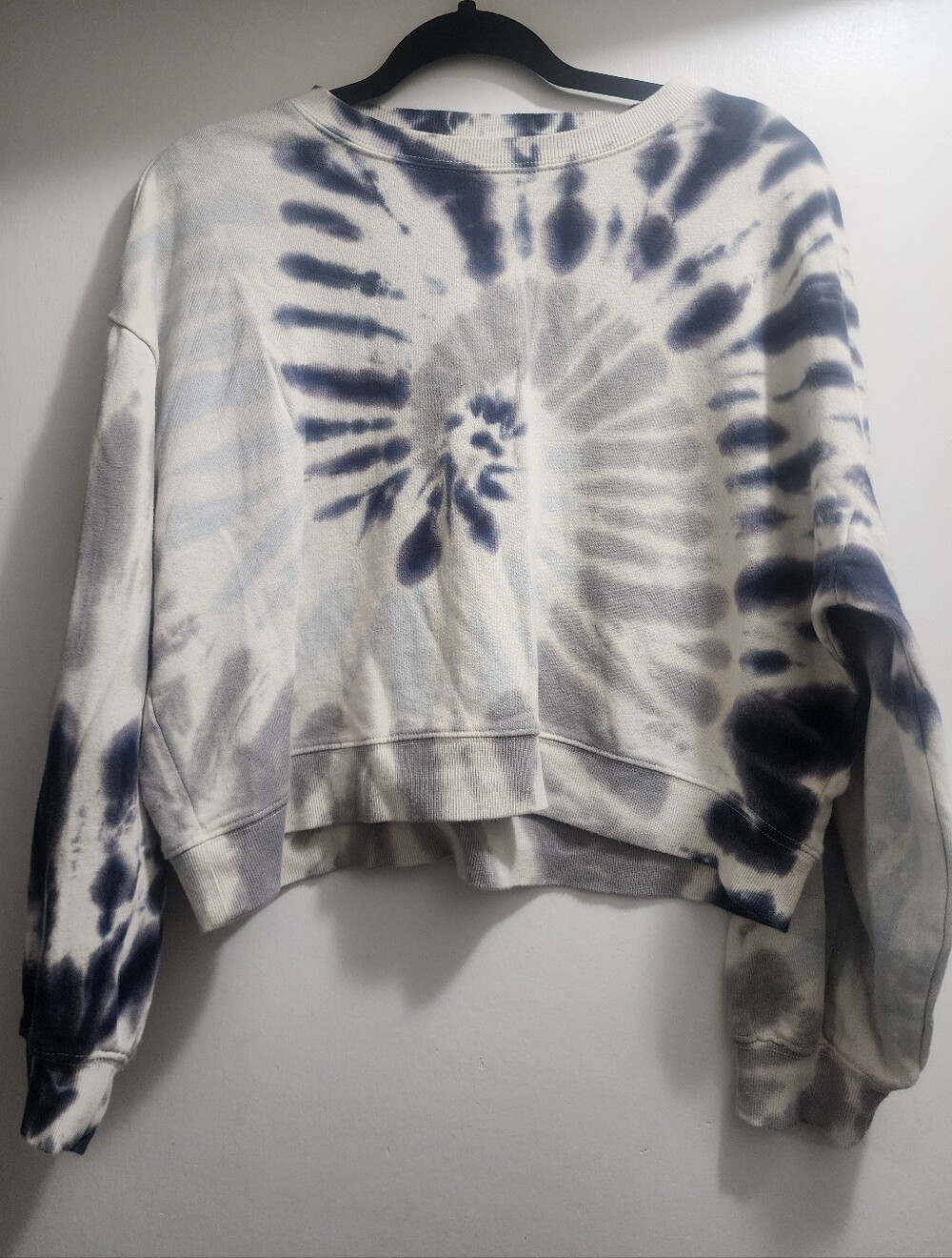 Z Supply Tie-Dye Cropped Sweatshirt - Blue White Gray Size Medium